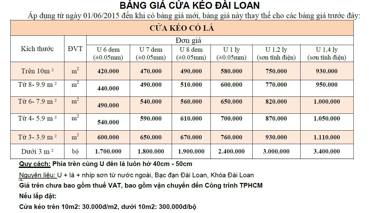 cửa kéo Đài Loan có lá