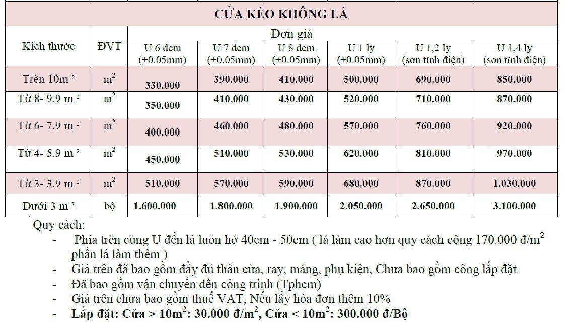 Cửa kéo Đài Loan không lá