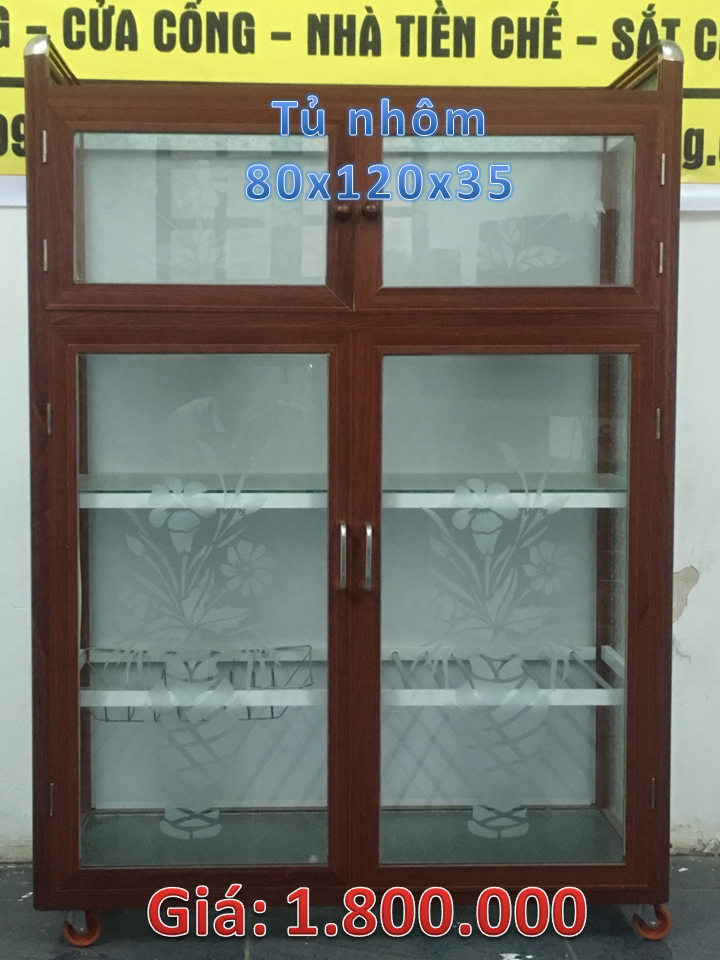 Tủ nhôm chén bát vân gỗ 80x100x35