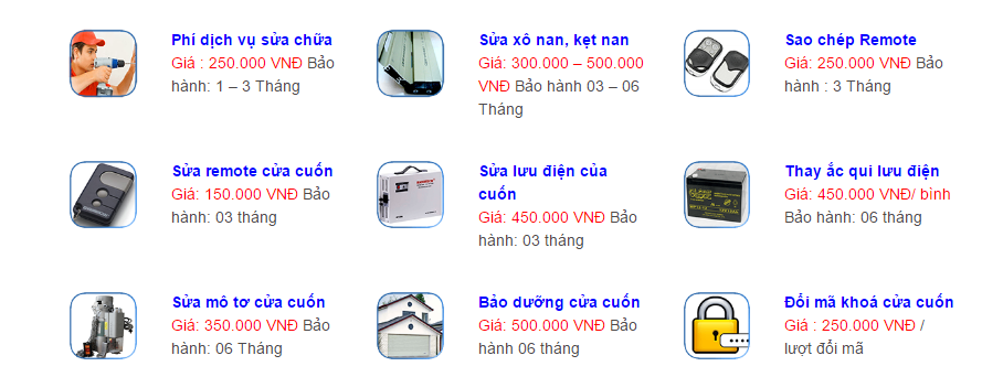 bảng giá sửa cửa cuốn