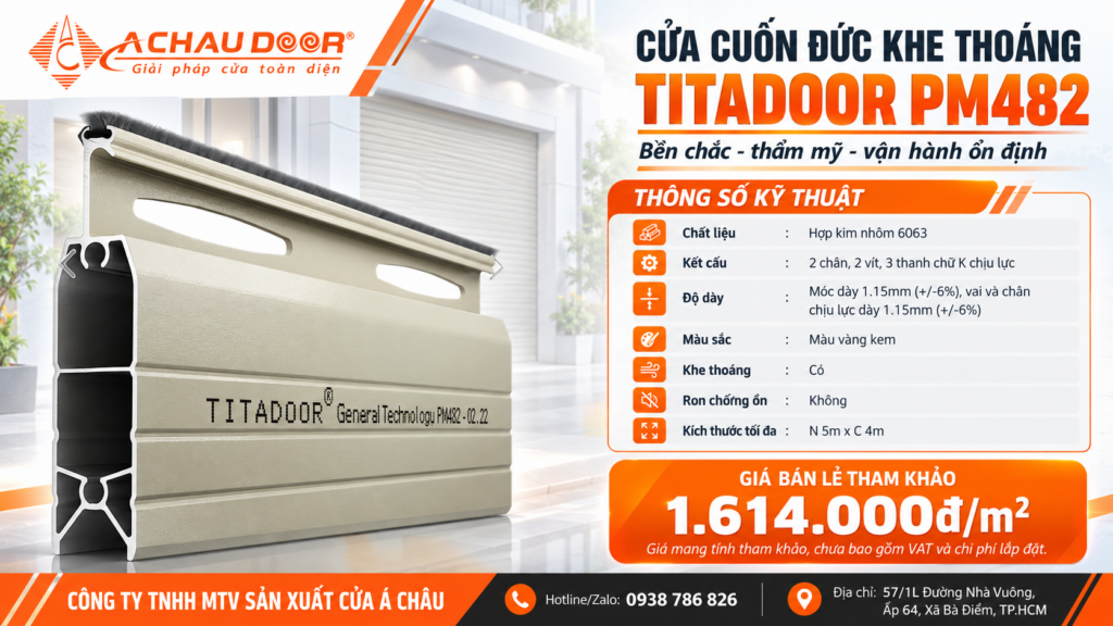 Cửa Cuốn Đức Khe Thoáng Titadoor PM482, Móc dày 1.15mm, Chân chịu lực dày 1.15mm 1 pm482