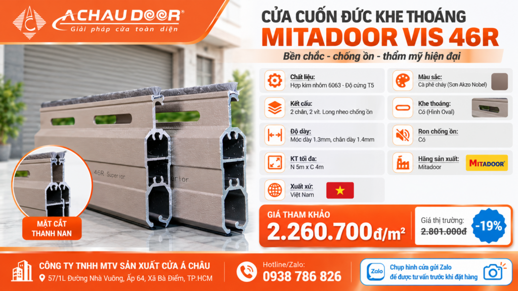 Cửa Cuốn Đức Khe Thoáng Mitadoor VIS46R, Móc dày 1.3mm, Chân dày 1.4mm - TL 13,5 kg/m² 1 vis46r