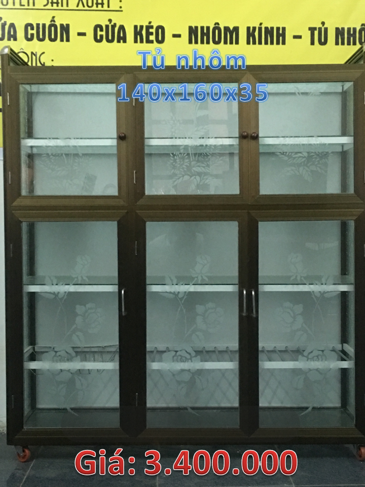 tủ nhôm chén bát nâu đồng 140x160
