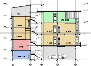 mặt cắt xây dựng nhà lệch tầng mặt tiền 4m