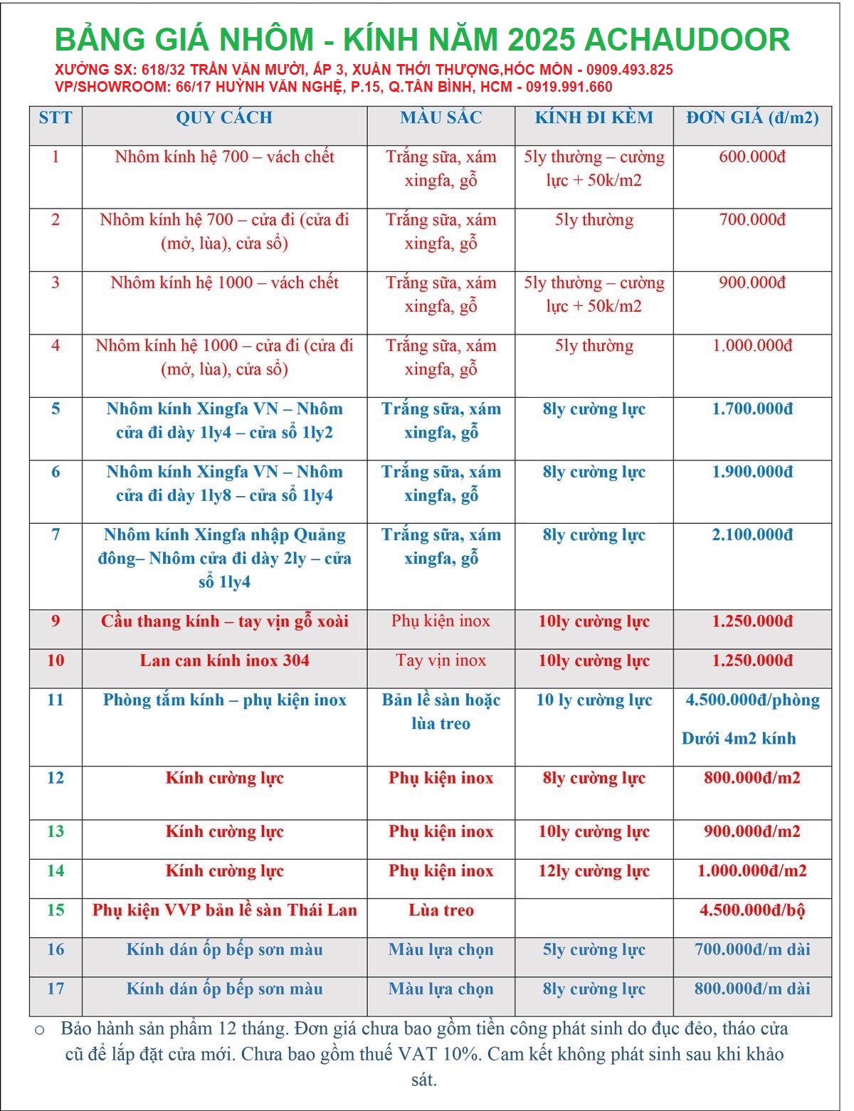 Bảng Báo Giá Cửa Nhôm Kính Xingfa Cao Cấp TP.HCM 7 bang-gia-cua-nhom-kinh-gia-re