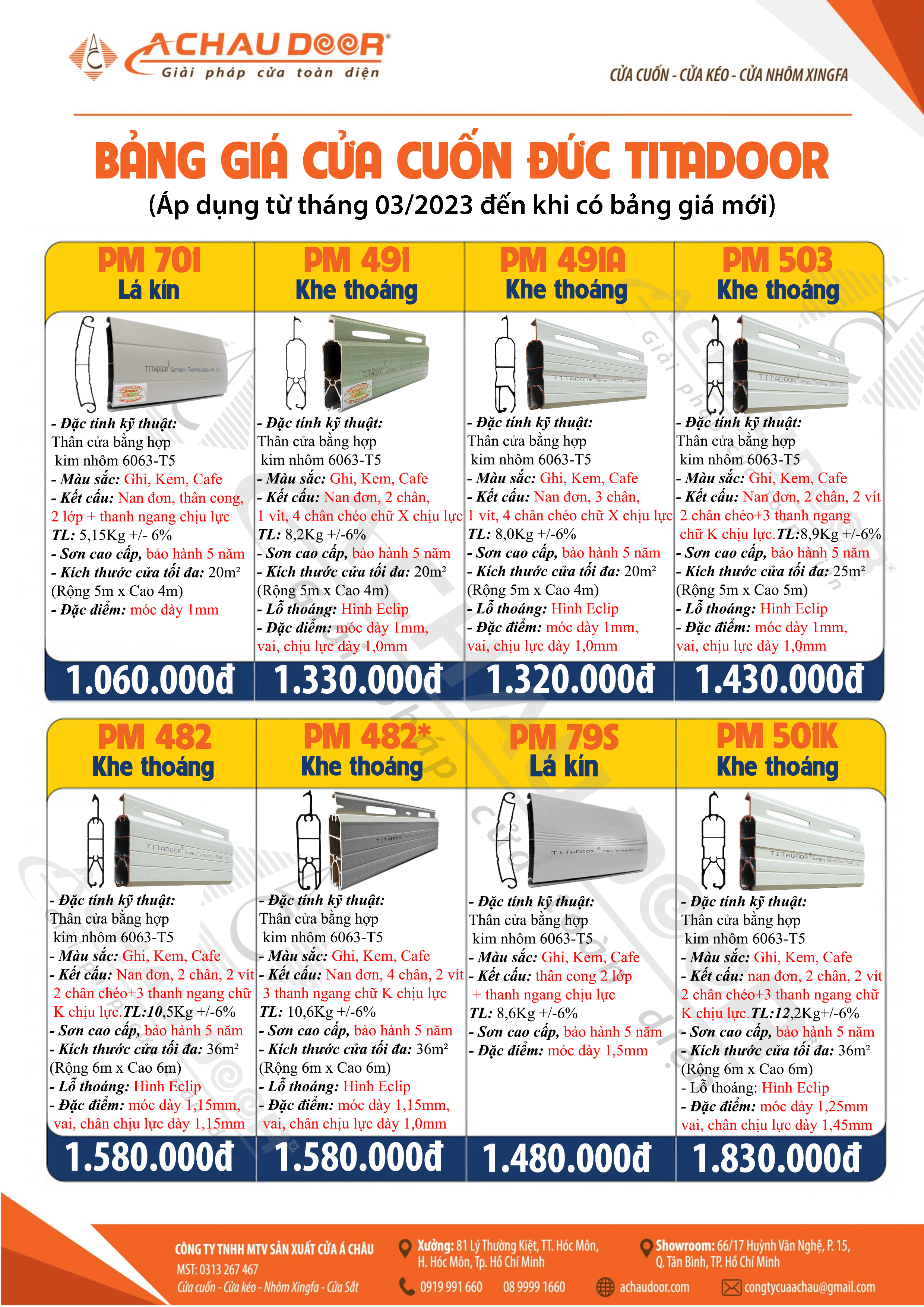 bảng giá cửa cuốn đức titadoor 2023