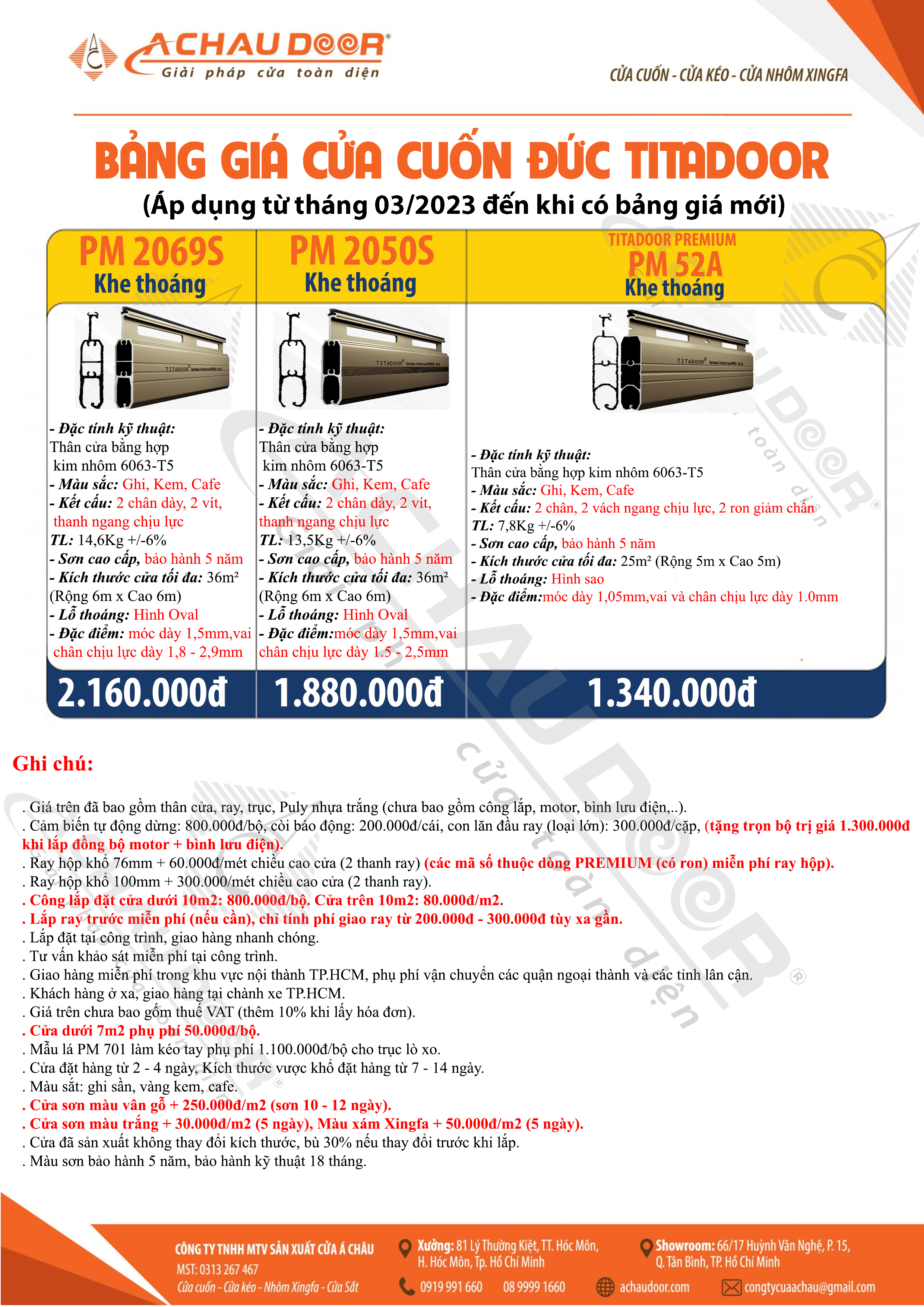 bảng giá cửa cuốn đức titadoor 2023