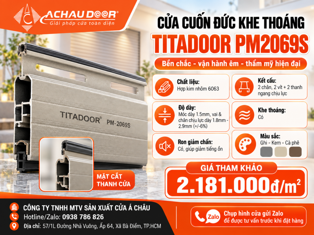 Cửa Cuốn Đức Khe Thoáng Titadoor PM2069S, Móc dày 1.5mm, Chân chịu lực dày 1.8 - 2.9mm 1 pm2069ss