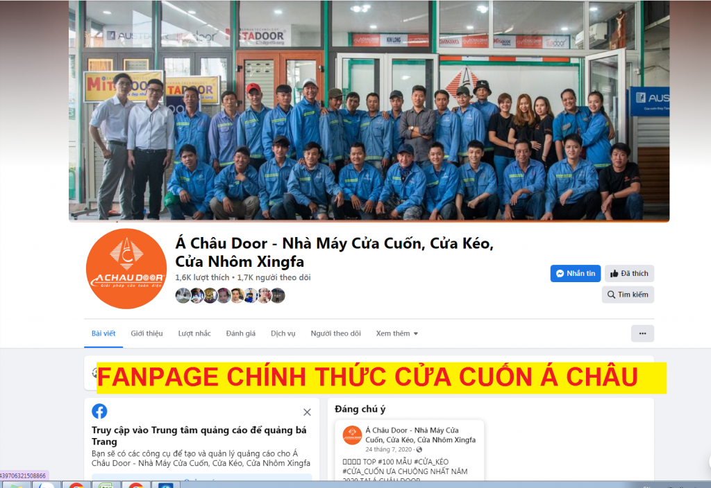 Cửa Cuốn Á Châu cảnh báo tình trạng cá nhân, đơn vị, trang web, fanpage giả mạo thương hiệu 10 Fanpage chinh thuc cua cuon a chau