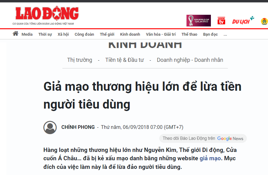 Cửa Cuốn Á Châu cảnh báo tình trạng cá nhân, đơn vị, trang web, fanpage giả mạo thương hiệu 9 báo lao dong canh bao
