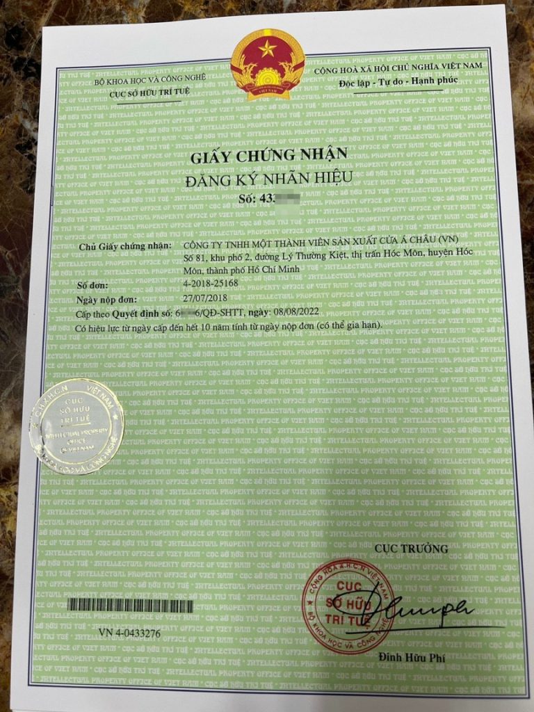 Cửa Cuốn Á Châu cảnh báo tình trạng cá nhân, đơn vị, trang web, fanpage giả mạo thương hiệu 12 chung nhan dang ky nhan hieu a chau door