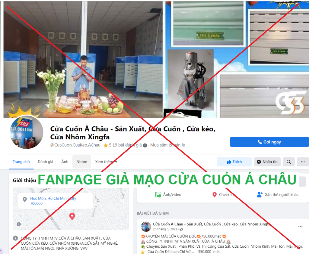 Cửa Cuốn Á Châu cảnh báo tình trạng cá nhân, đơn vị, trang web, fanpage giả mạo thương hiệu 1 fanpage-gia-mao-cua-cuon-a-chau