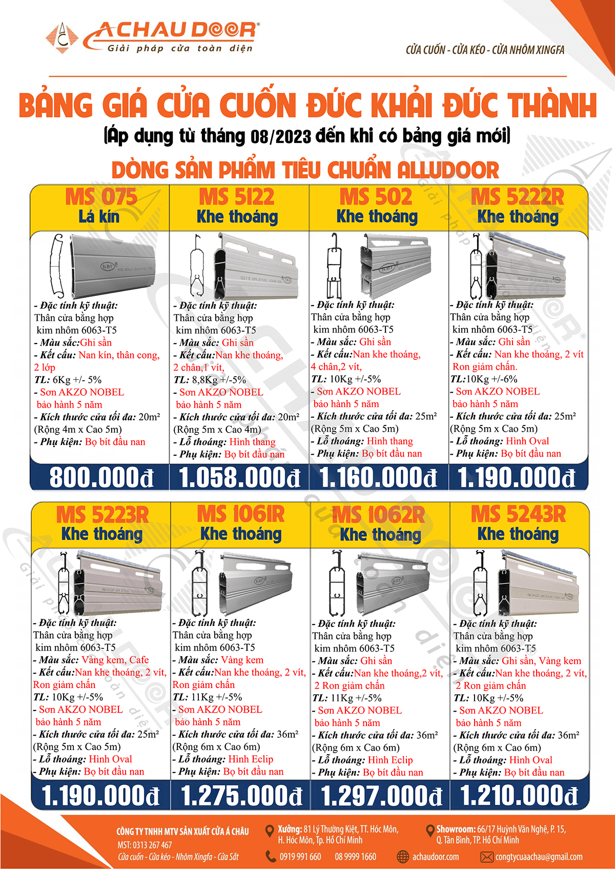 bảng giá cửa cuốn khải đức thành kdt 2023