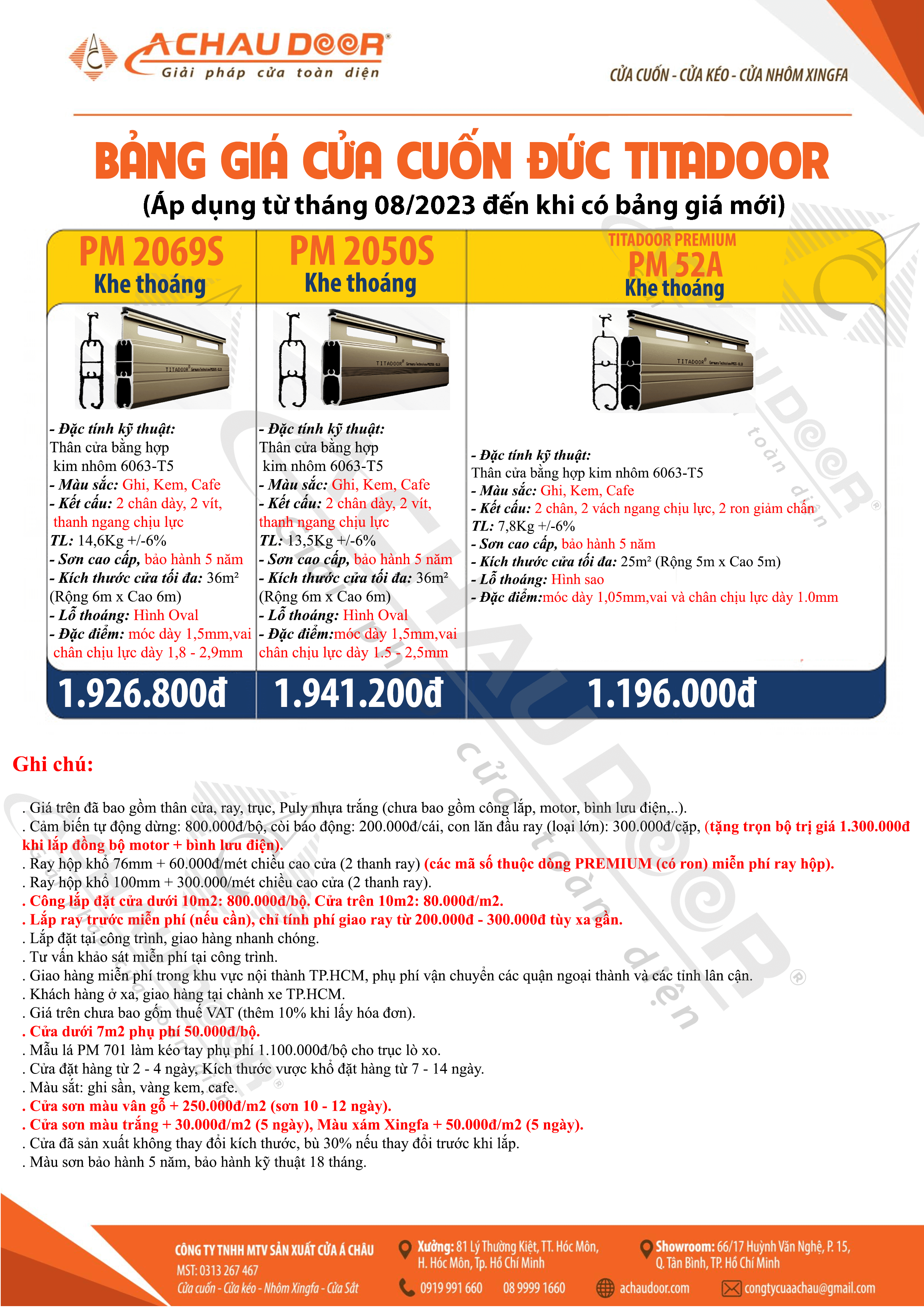 bảng báo giá cửa cuốn đức titadoor mới nhất tháng 8