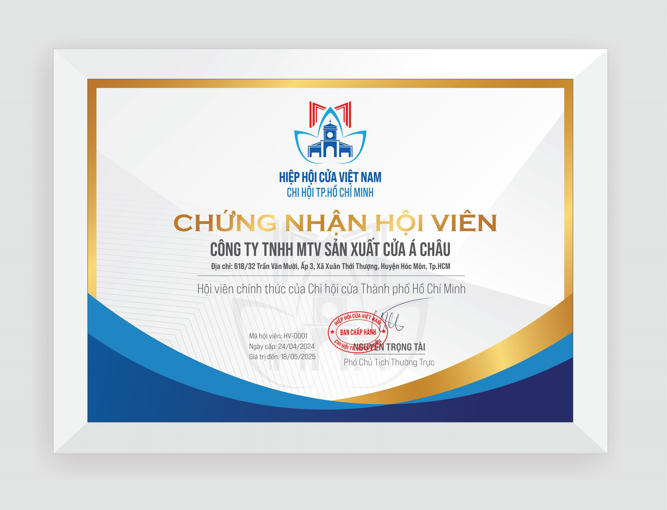 Á Châu Door - Hội viên Hiệp hội Cửa Việt Nam - Nâng tầm chất lượng và uy tín 6 chung-nhan-a-chau-doo-hoi-vien-hiep-hoi-cua-viet-nam