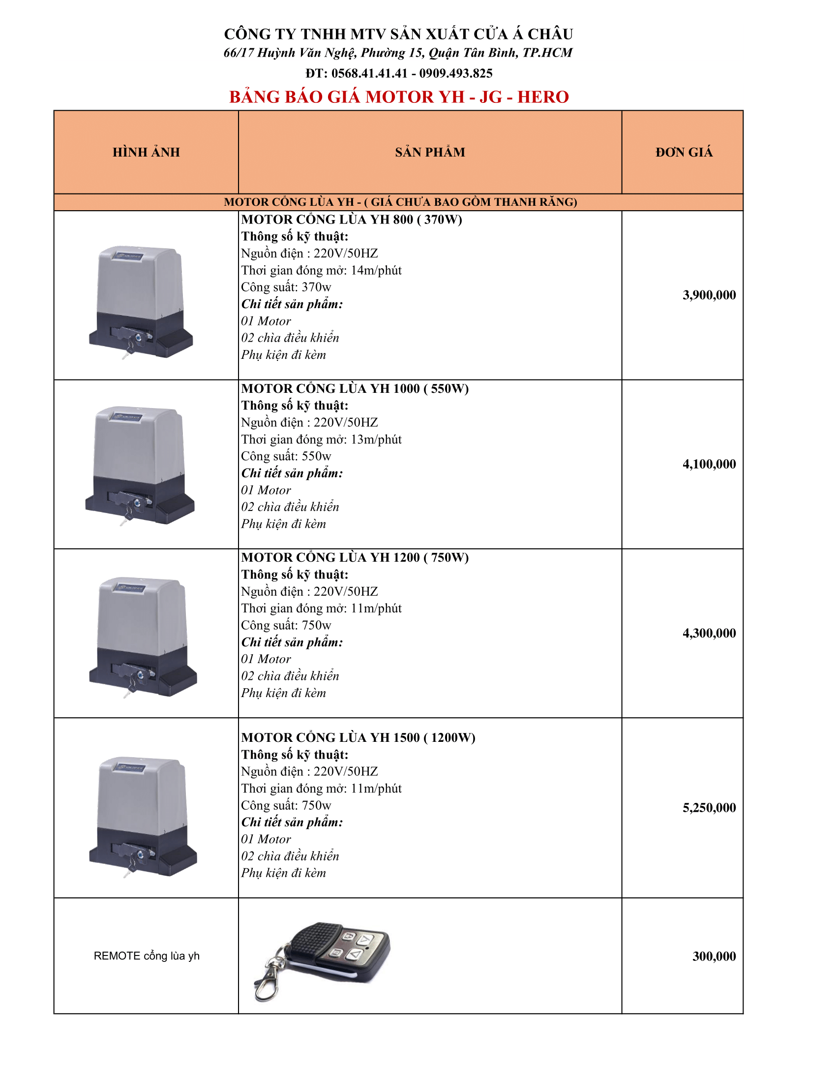 BÁO GIÁ CỔNG TỰ ĐỘNG HERO-JG- YH DÒNG GIÁ RẺ-1