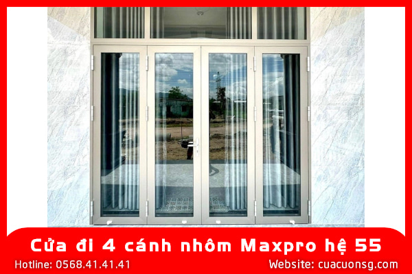 Cửa đi 4 cánh nhôm Maxpro hệ 55 1 Cửa đi 4 cánh nhôm Maxpro hệ 55
