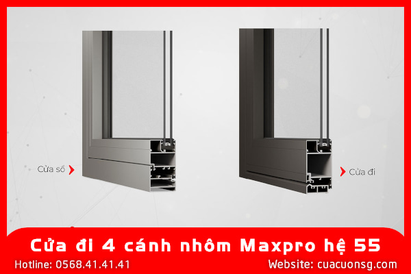 Cửa đi 4 cánh nhôm Maxpro hệ 55 3 Cửa đi 4 cánh nhôm Maxpro hệ 55