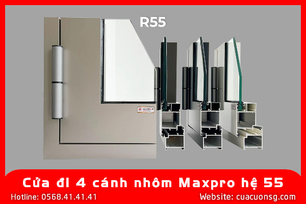 Cửa đi 4 cánh nhôm Maxpro hệ 55 2 Cửa đi 4 cánh nhôm Maxpro hệ 55