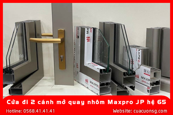 Cửa đi 2 cánh mở quay nhôm Maxpro JP hệ 65 3 Cửa đi 2 cánh mở quay nhôm Maxpro JP hệ 65