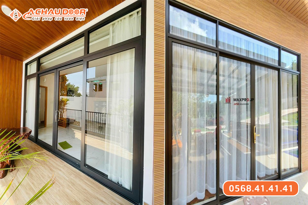 Cửa đi lùa 4 cánh nhôm Maxpro hệ 115 2 Cửa đi lùa 4 cánh nhôm Maxpro hệ 115