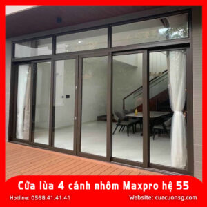 Cửa lùa 4 cánh nhôm Maxpro hệ 55