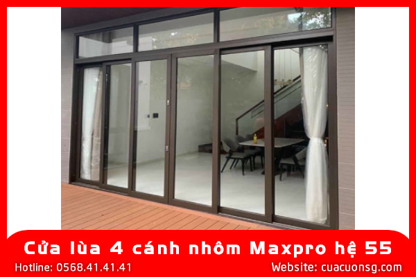 Cửa lùa 4 cánh nhôm Maxpro hệ 55 1 Cửa lùa 4 cánh nhôm Maxpro hệ 55
