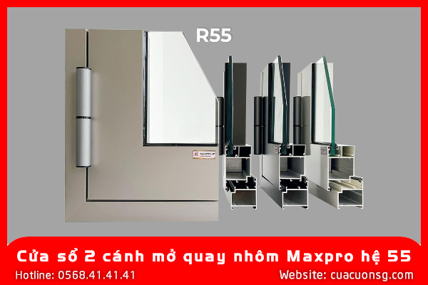 Cửa sổ 2 cánh mở quay nhôm Maxpro hệ 55 2 Cửa sổ 2 cánh mở quay nhôm Maxpro hệ 55