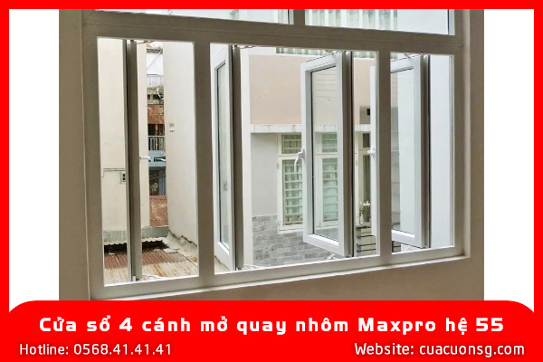 Cửa sổ 4 cánh mở quay nhôm Maxpro hệ 55 3 Cửa sổ 4 cánh mở quay nhôm Maxpro hệ 55