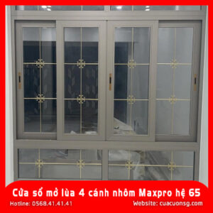 Cửa sổ mở lùa 4 cánh nhôm Maxpro hệ 65