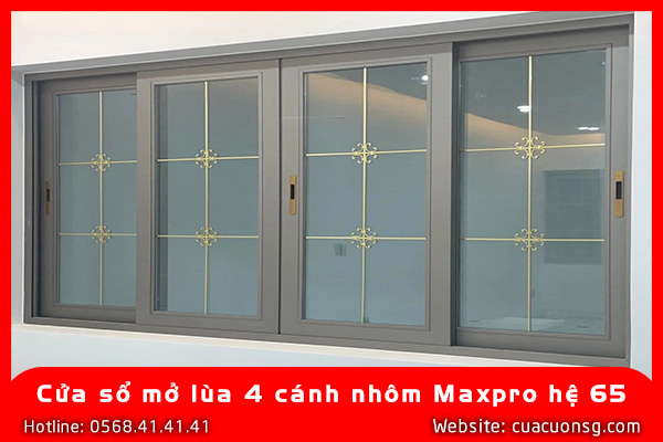 Cửa sổ mở lùa 4 cánh nhôm Maxpro hệ 65 3 Cửa sổ mở lùa 4 cánh nhôm Maxpro hệ 65