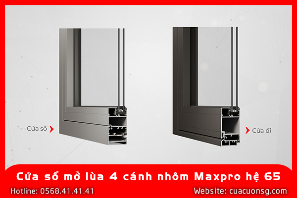 Cửa sổ mở lùa 4 cánh nhôm Maxpro hệ 65 2 Cửa sổ mở lùa 4 cánh nhôm Maxpro hệ 65