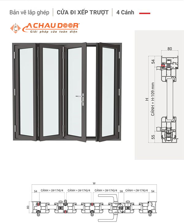 Cửa xếp trượt 4 cánh nhôm Maxpro hệ 80 2 Cửa xếp trượt 4 cánh nhôm Maxpro hệ 80