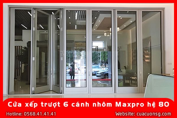 Cửa xếp trượt 6 cánh nhôm Maxpro hệ 80 1 Cửa xếp trượt 6 cánh nhôm Maxpro hệ 80