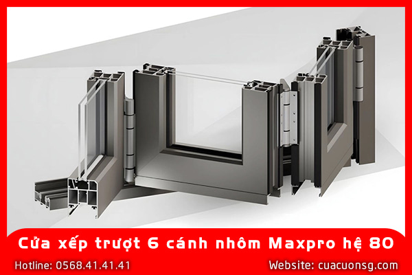Cửa xếp trượt 6 cánh nhôm Maxpro hệ 80 2 Cửa xếp trượt 6 cánh nhôm Maxpro hệ 80