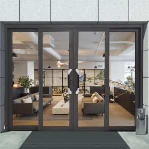 Cửa nhôm trượt quay 4 cánh màu xám ghi