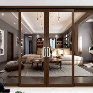 Cửa nhôm trượt quay 2 cánh màu nâu cà phê