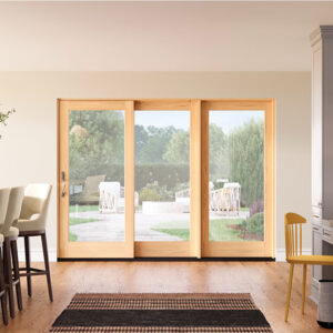 Cửa nhôm trượt quay 3 cánh màu vân gỗ