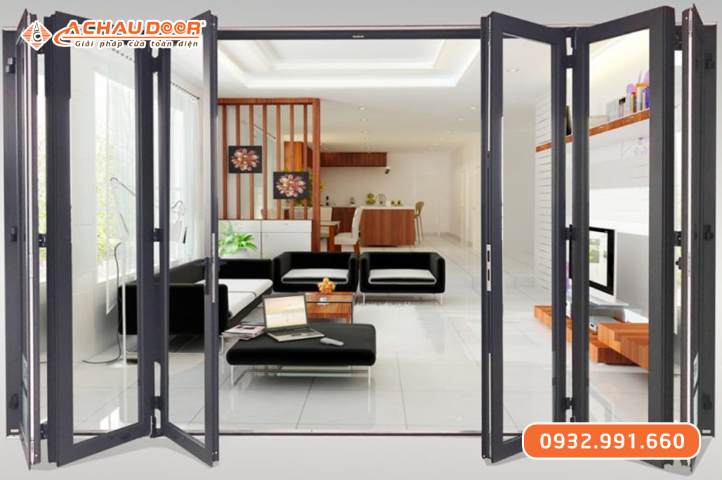 Cửa xếp trượt 4 cánh nhôm JMA hệ 55 1 Cửa xếp trượt 4 cánh nhôm JMA hệ 55