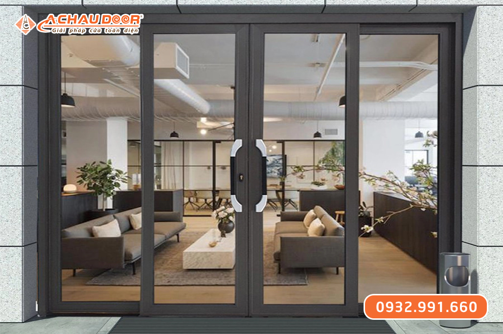 Cửa nhôm trượt quay 4 cánh màu xám ghi 1 Cửa nhôm trượt quay 4 cánh màu xám ghi