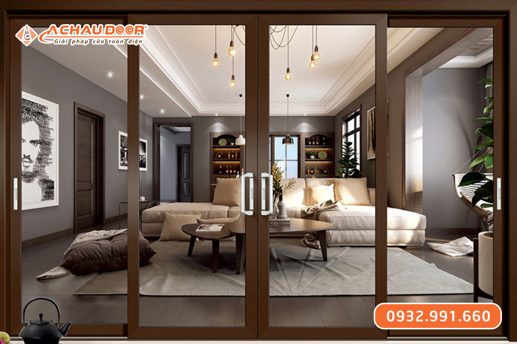 Cửa nhôm trượt quay 2 cánh màu nâu cà phê 1 Cửa nhôm trượt quay 2 cánh màu nâu cà phê