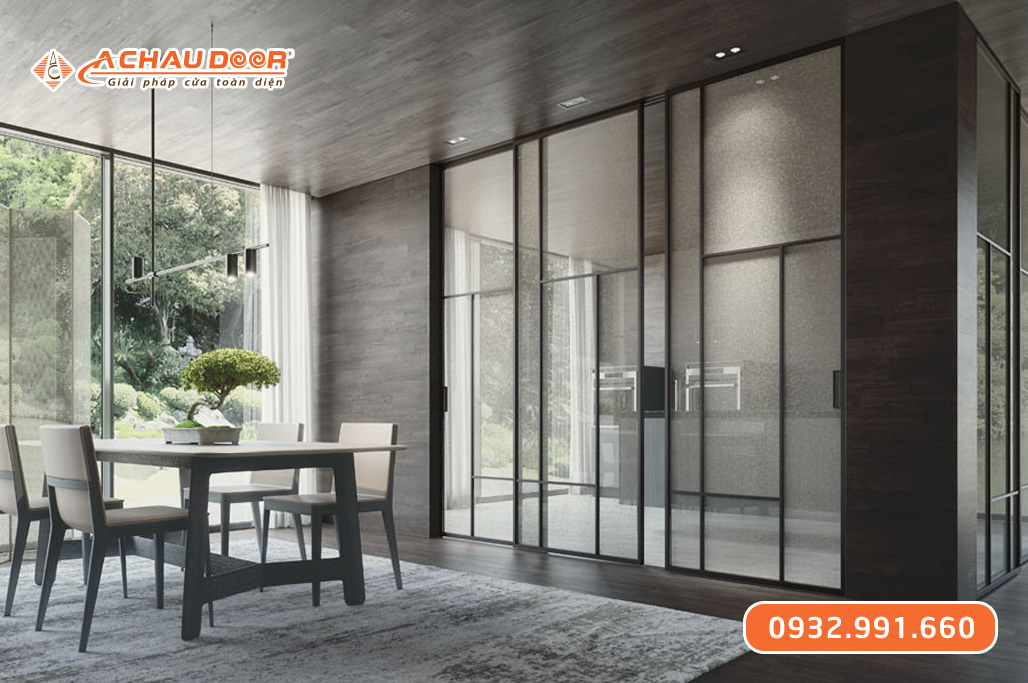 Cửa nhôm trượt quay 3 cánh màu nâu cà phê 1 Cửa nhôm trượt quay 3 cánh màu nâu cà phê