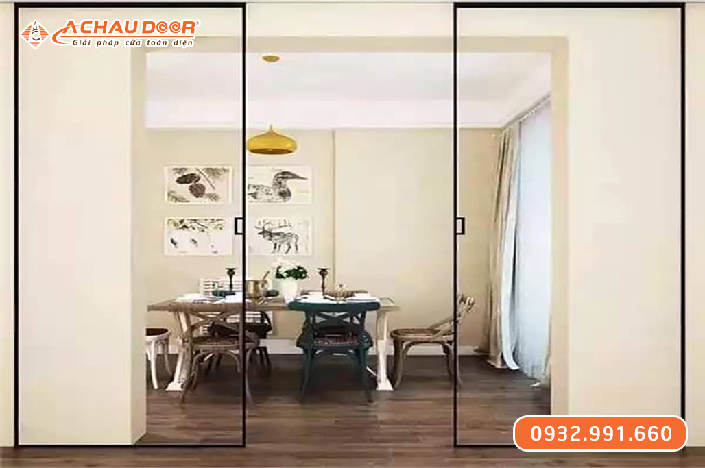 Cửa trượt Slim 2 cánh lùa 2 bên trên 1 ray 1 Cửa trượt Slim 2 cánh lùa 2 bên trên 1 ray