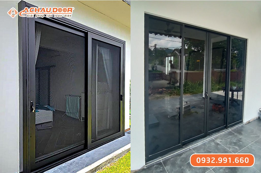 Cửa nhôm kính cường lực 2 cánh lùa 3 Cửa nhôm kính cường lực 2 cánh lùa