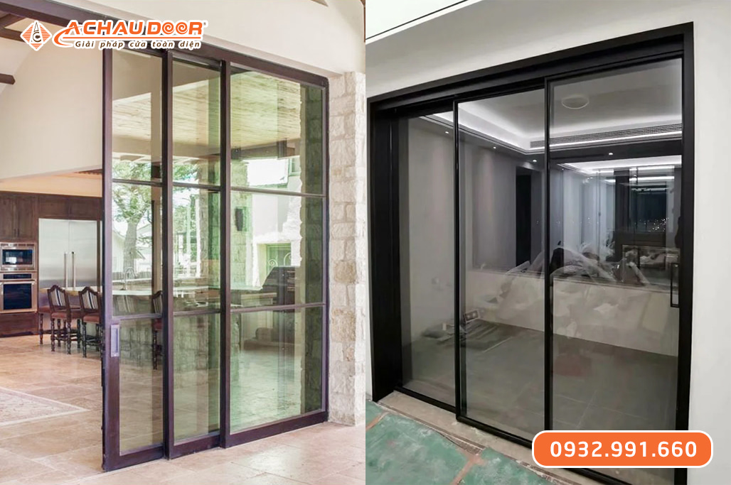 Cửa nhôm kính cường lực 3 cánh lùa 1 Cửa nhôm kính cường lực 3 cánh lùa