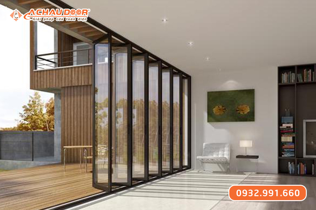Cửa xếp trượt 6 cánh nhôm JMA hệ 55 2 Cửa xếp trượt 6 cánh nhôm JMA hệ 55