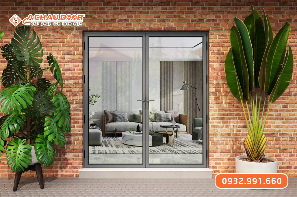 Cửa nhôm trượt quay 2 cánh màu xám ghi 2 Cửa nhôm trượt quay 2 cánh màu xám ghi