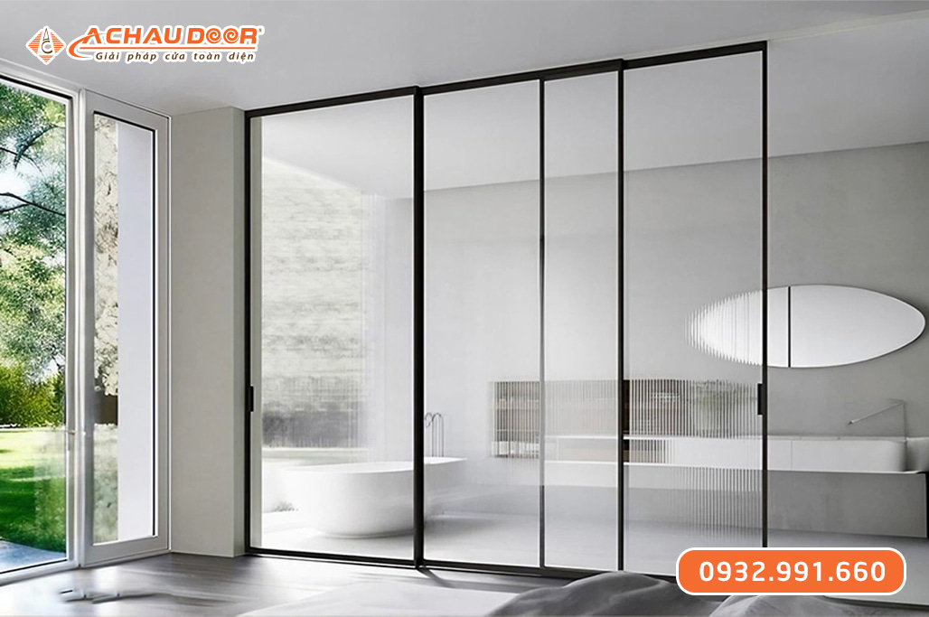 Cửa trượt Slim 3 cánh trượt qua lại trên 3 ray 2 Cửa trượt Slim 3 cánh trượt qua lại trên 3 ray