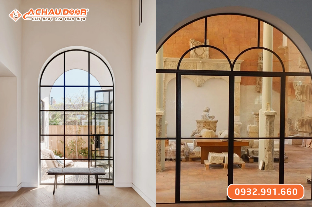 Cửa nhôm Slim uốn vòm 2 Cửa nhôm Slim uốn vòm