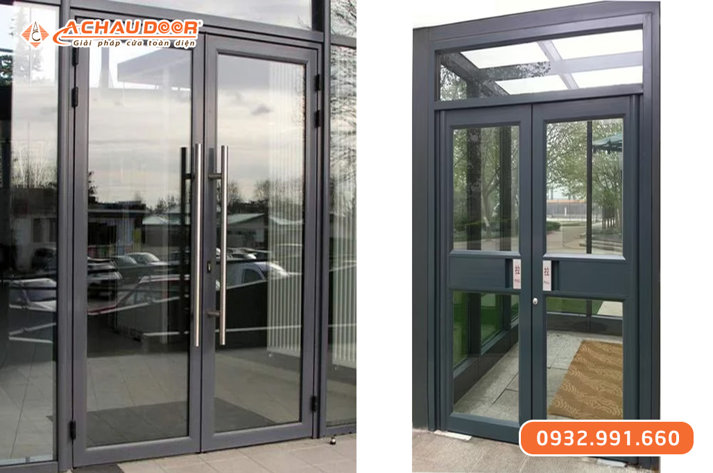 Cửa nhôm kính cường lực mở 2 cánh 10 ly 2 Cửa nhôm kính cường lực mở 2 cánh 10 ly